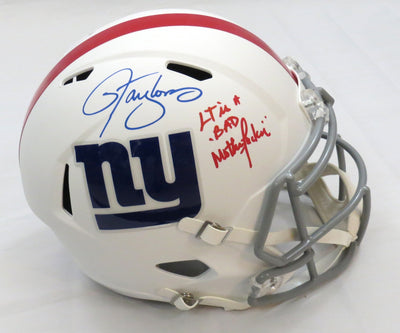 Lawrence Taylor Autographed New York Giants Riddell Matte White Speed Replica Helmet W/ LT Is A Bad Motherfucker Beckett Witness