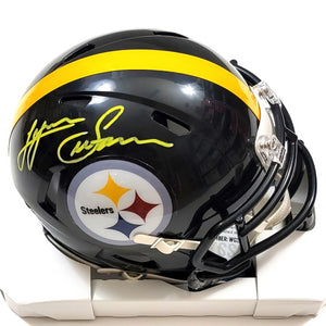 juju smith schuster autographed mini helmet Lynn Swann Autographed Pittsburgh Steelers Riddell Flat Matte Black Mi