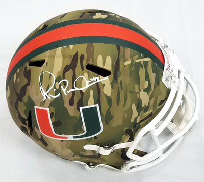 Michael Irvin Autographed Miami Hurricanes Riddell Replica Camo Helmet Beckett Witnessed
