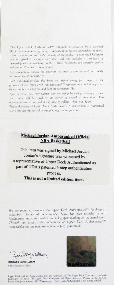 Michael Jordan Chicago Bulls Autographed NBA Game Ball UDA Upper Deck Authenticated BAM23765
