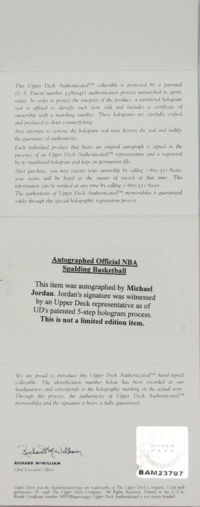Michael Jordan Chicago Bulls Autographed NBA Game Ball UDA Upper Deck Authenticated BAM23797