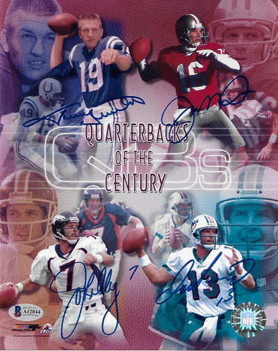 Johnny Unitas Joe Montana Dan Marino John Elway Autographed Quaterbacks of the Century 8x10 Photo Beckett Authenticated
