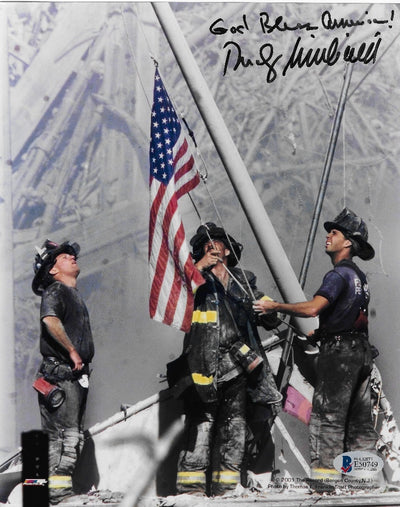 Rudy Giuliani Autographed New York Ground Zero 911 Flagpole 8x10 Photo W/ God Bless America Beckett Authenticated