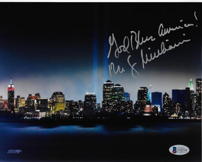 Rudy Giuliani Autographed New York Skyline 911 8x10 Photo W/ God Bless America Beckett Authenticated