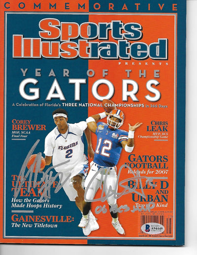 Chris Leak and Corey Brewer Autographed Florida Gators Sports Illustrated Year of the Gators 4/11/07 Beckett Authenticated
