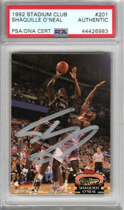 Shaquille O'Neal Autographed Orlando Magic Encapsulated 1992 Topps Stadium Club Rookie Trading Card #201 PSA/DNA Authenticated