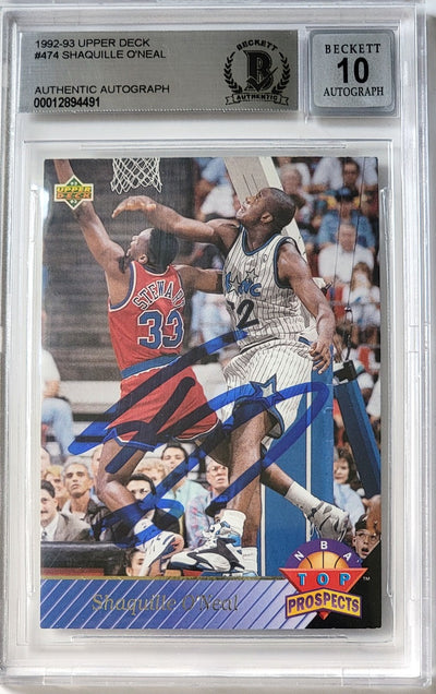 Shaquille O'Neal Autographed Orlando Magic Encapsulated 1992 Upper Deck #474 Rookie Trading Card GRADED AUTO 10 Beckett Authenticated