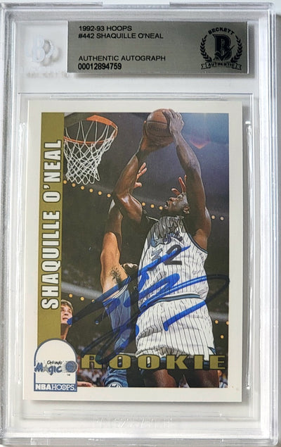 Shaquille O'Neal Autographed Orlando Magic Encapsulated 1992 NBA Hoops #442 Rookie Trading Card Beckett Authenticated