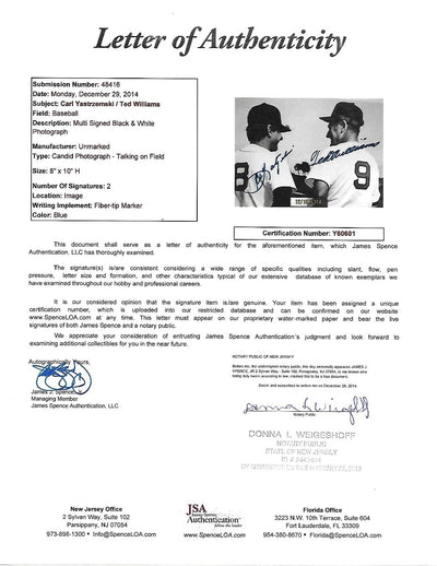 Ted Williams and Carl Yastrzemski Autographed Boston Red Sox 8x10 Photo JSA Authenticated #2