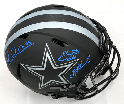 Troy Aikman Michael Irvin and Emmitt Smith Autographed Dallas Cowboys Riddell Eclipse Speed Authentic Helmet Beckett Witness