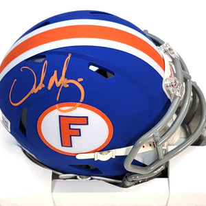 Urban Meyer Autographed Florida Gators Blue T/B Riddell Mini Helmet Beckett Witnessed