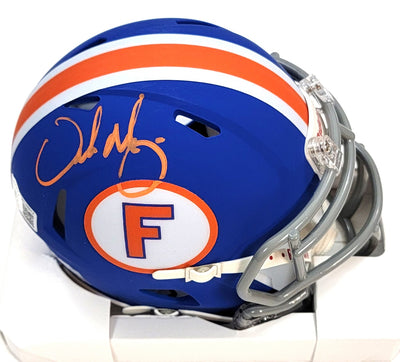 Urban Meyer Autographed Florida Gators Blue T/B Riddell Mini Helmet Beckett Witnessed