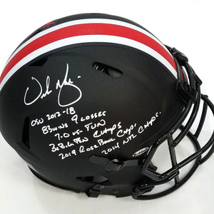 Urban Meyer Autographed Ohio State Riddell Eclipse Authentic Helmet W/ Ohio State Career Stats Beckett Witnessed