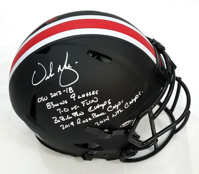 Urban Meyer Autographed Ohio State Riddell Eclipse Authentic Helmet W/ Ohio State Career Stats Beckett Witnessed